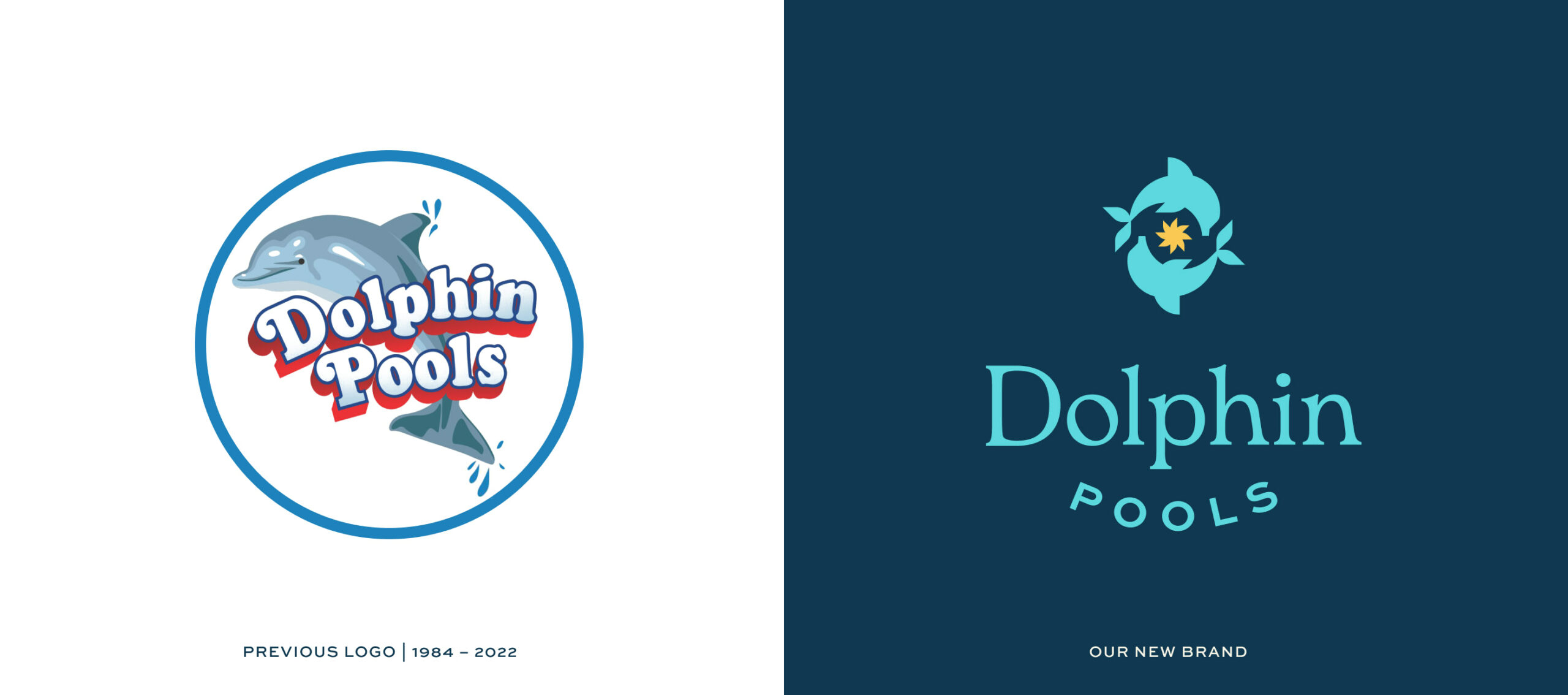 Animation of old Dolphin Pools logo turning into the new Dolphin Pools logo